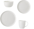 16Piece Bone China Dinnerware Set with Minimalist Pure White Design Embossed Plates Bowls mugs Chip-Resistant Lightweight Elegant and Durable Service for 4 White
