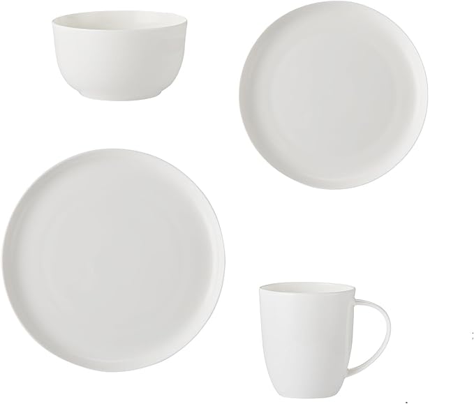 16Piece Bone China Dinnerware Set with Minimalist Pure White Design Embossed Plates Bowls mugs Chip-Resistant Lightweight Elegant and Durable Service for 4 White