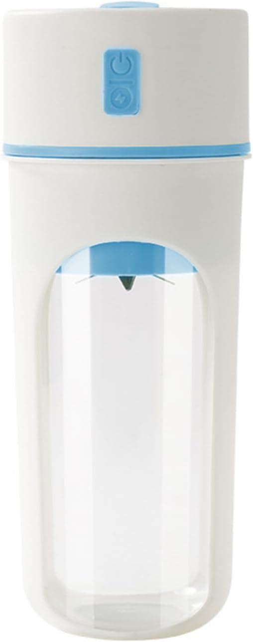 Portable Wireless Electric Juicer Blender USB Rechargeable White with Color Accents Steel Six-Blade Fruit Mixer Cup with Straw Personal Size (Blue)
