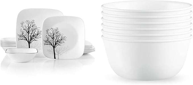 Corelle Vitrelle 18-Piece Service for 6 Dinnerware Set Triple Layer Glass and Chip Resistant &amp Vitrelle 28-oz Soup/Cereal Bowls Set of 6 Chip &amp Crack Resistant Dinnerware Bowls