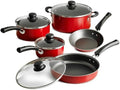 9-Piece Non-Stick Cookware Set - Red Kitchen Pots and Pans Set with Glass Lids Stay-Cool Handles for Gas Electric &amp Induction Stovetops