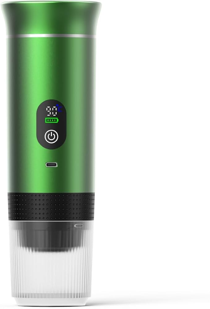Portable Electric Coffee Maker Digital Display Compatible with Coffee PodsRechargeable Coffee Machine for Travel Camping RVHomeOffice (green)