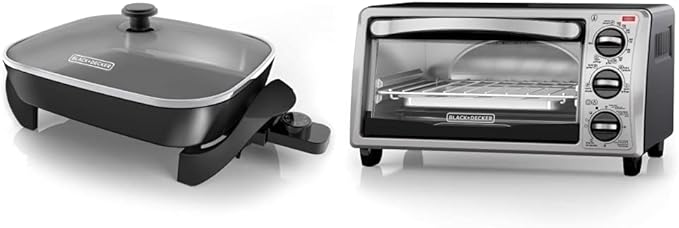 BLACK+DECKER 4-Slice Toaster Oven TO1313SBD Even Toast 4 Cooking Functions Bake Broil Toast &amp Electric Skillet Variable Temperature Control Nonstick Cooking Surface