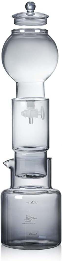 NA Ice Drip Coffee Maker 600ml Iced Coffee Maker Glass Cold Brew Maker with Filter for Home Office Bar Cafe (grey)