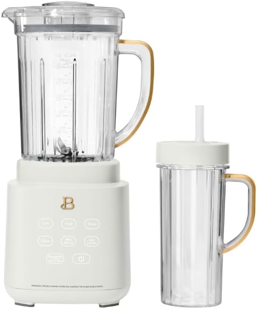 Beauti Power Exact Blender System with 700 W Motor 50oz Tritan Jar 20oz Single-Serve Cup No Drippy Sippy Lid 3 Speeds &amp 4 Pre-sets Dishwasher-Safe Parts Travel Cup Included color White Icin