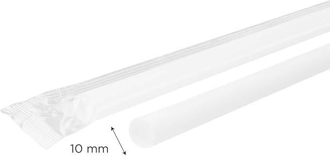 Karat 9 Boba Straws(10mm Diameter) Poly-Wrapped Assorted Solid Colors (White)