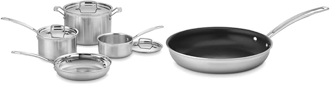 Cuisinart 7-Piece Triple Ply Stainless Steel Cookware Set with 10 Nonstick Skillet