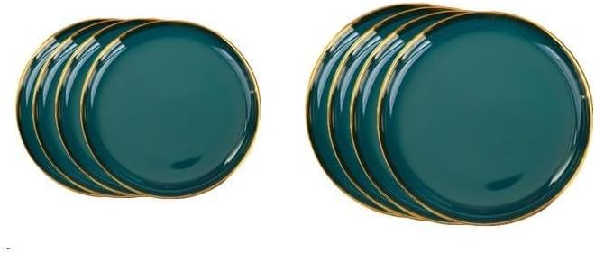 Ceramic Tableware Gilt Rim Green Ceramic Plate Steak Food Plate Tableware Bowl Ins Dinner Dish Porcelain Dinnerware Set for Family Hotel8pcs
