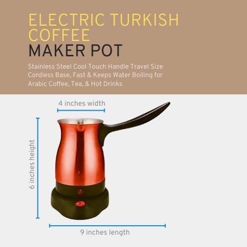 Electric Turkish Coffee Maker Pot Stainless Steel for Arabic Greek &amp Turkish Coffee Cool Touch Handle 360 Degree Cordless Rotation Base Fast Keep Boiling Water 800W (Red)