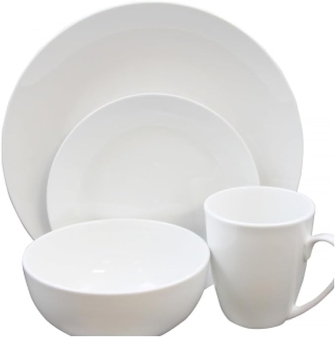 16-Piece White Porcelain Dinnerware Set – Elegant and Durable Dish Set for 4 Microwave &amp Dishwasher Safe