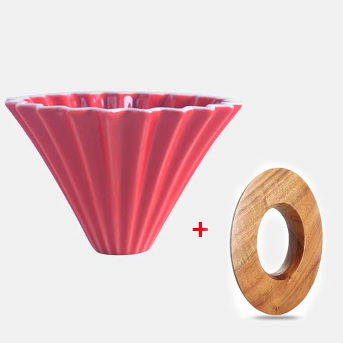 Ceramic Coffee Dripper Pour Over Coffee Maker Handmade Origami Coffee Filter Cup Flower Shape Funnel Drip Cafe Cake Cup Home(Red suit3-4CUP)
