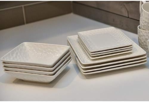 Marble 18pc Dinner Set White Solid Modern Contemporary Rectangle Porcelain 18 Piece Dishwasher Safe Microwave