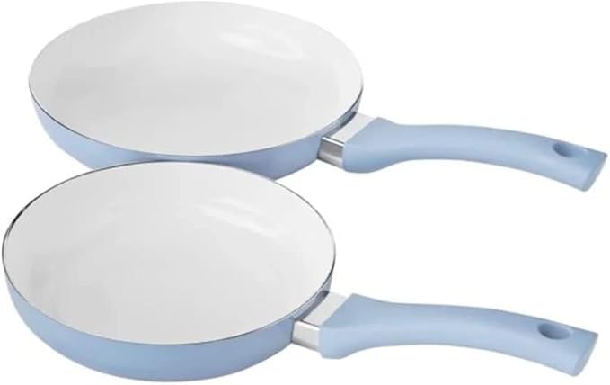 12-Piece Ceramic Cookware Set Nonstick Kitchen Pots and Pans Aluminum Body Soft-Touch Handles Blue Linen Color with Utensils