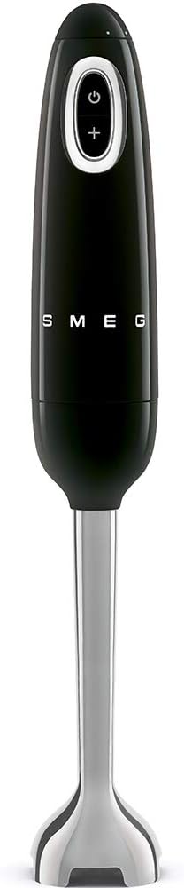 SMEG Handheld Immersion Blender with Beaker Chopping Bowl w/Lid Wire Whisk 5 Speed Controls made with Stainless Steel Blades and Ergonomic Design (Black)