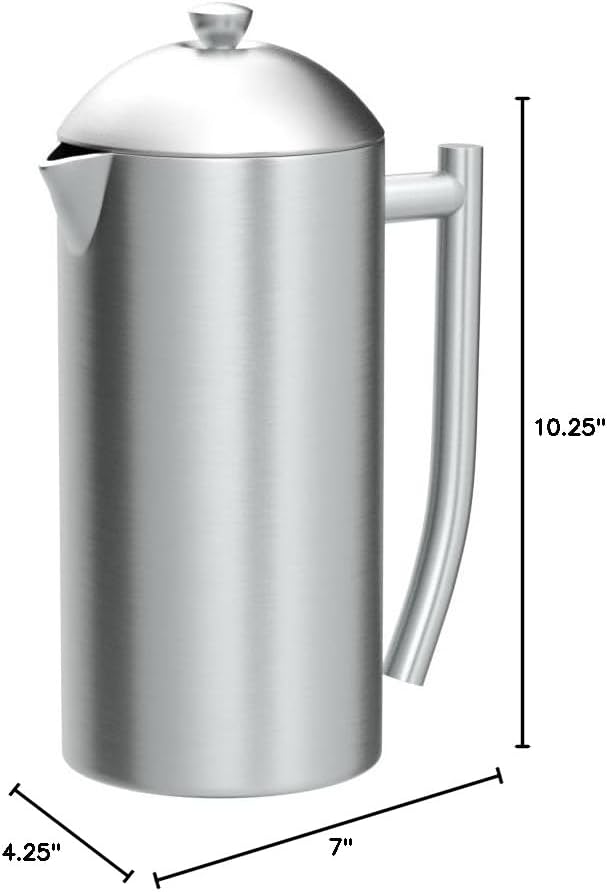 Frieling Coffee Press Stainless Steel French Press Coffee Maker - 44 oz Brushed Stainless Steel - Double-Walled Insulated Zero Sediment Filter - For Home &amp Camping