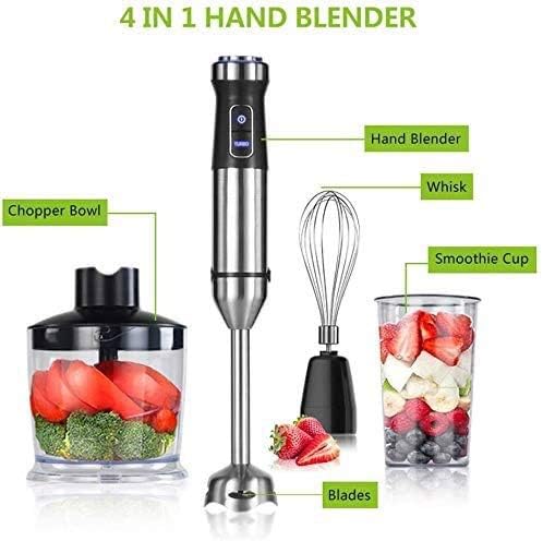 1100 Watt Multi-Speed Immersion Hand Blender 4-in-1 Multi-Purpose Handheld Blenderwith 500ml Food Grinder 800ml Container Egg Whisk Smoothies Sauces and Soups - Multi-Purpose