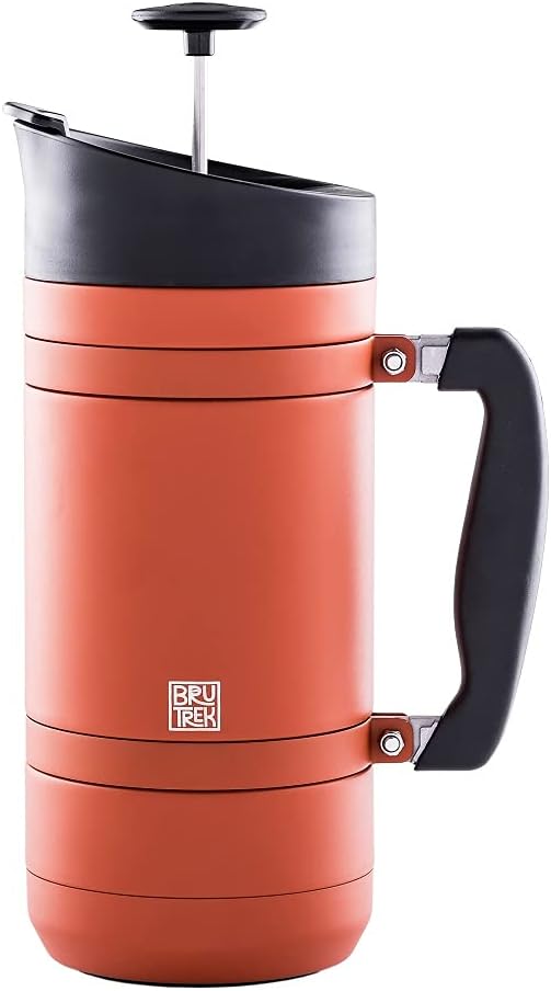 BruTrek® by Planetary Design BaseCamp Coffee Press - Double Wall Insulated Stainless Steel - Bru-Stop Technology No Grounds in Coffee No Spill Lid (Red Rock 48 fl.oz)