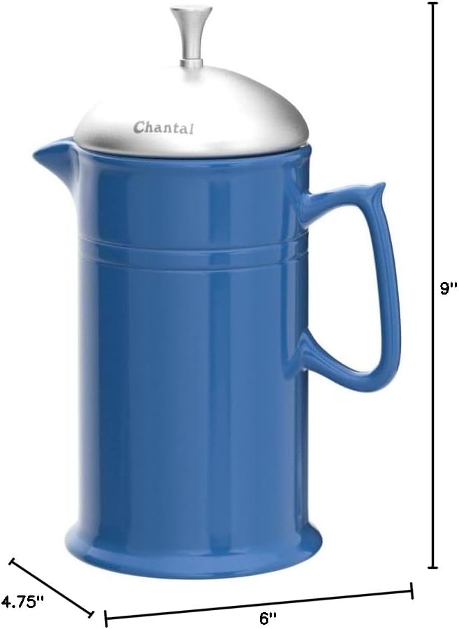 Chantal Stoneware French Press with Stainless Steel Plunger and Lid 28 ounce capacity Blue Cove