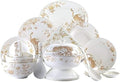 50-Piece White &amp Gold Bone China Dinnerware Set Tabletops Bone White Porcelain Round Dinnerware Collection Service For 10