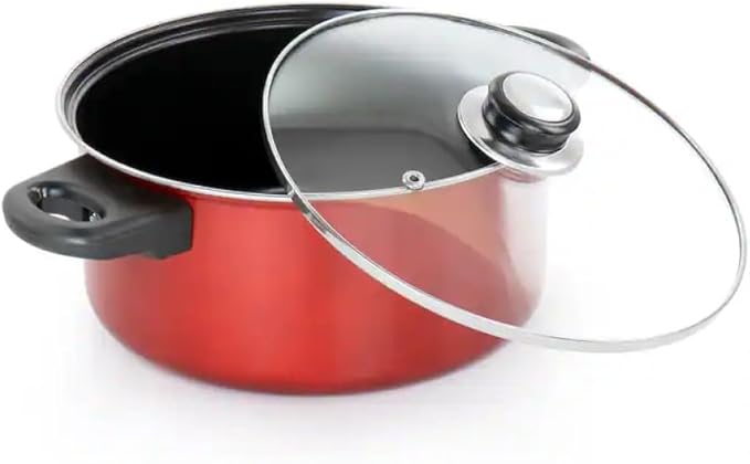 7-Piece Nonstick Steel Cookware Set in Red – Everyday Pots and Pans with Heat-Resistant Handles