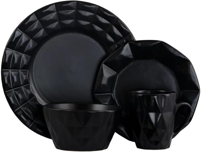 Retro Chic 16-Piece Glazed Dinnerware Set Dishes and Plates Sets Round Tableware Sets