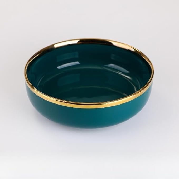 Ceramic Tableware Gilt Rim Green Ceramic Plate Steak Food Plate Tableware Bowl Ins Dinner Dish Porcelain Dinnerware Set for Family Hotel8 Inch Bowl 1pcs