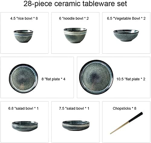 Dinnerware Sets - Luxury Gift Dishes Service Set Porcelain Dinnerware Sets Retro Kiln Changing Glaze 28 Pcs Ceramics Dinner Combination Set Plates Sets for Restaurant