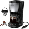 Portable Coffee Maker For Camping Compact Drip Coffee Maker Brewer Includes 22 oz Glass Carafe Reusable Powder Filter Black12V Socket