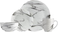 Pemberly Row Modern Porcelain Dinner Set 16 Piece Coupe Marble