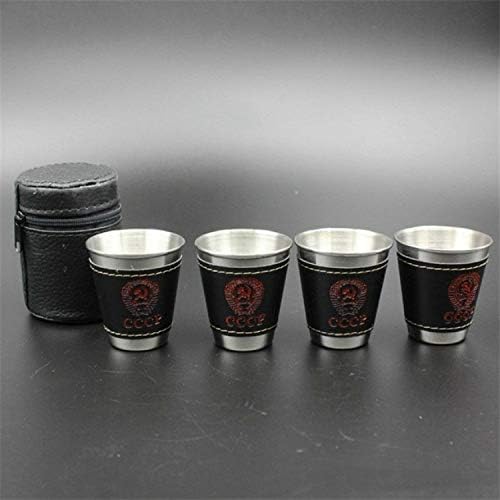 8 PCS/2 Set 70ml Outdoor Camping Tableware Travel Cups Set Picnic Supplies Stainless Steel Wine Beer Cup Whiskey Mugs PU Leather Cookware Set Cookware Picnic Boiler Cookware