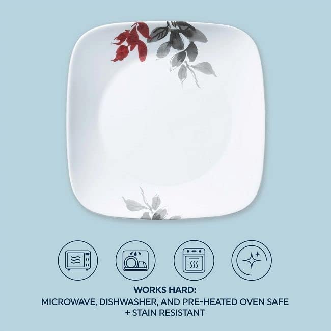 Corelle Kyoto Leaves 16pc Service for 4 Dinnerware Set 8 plates bowls Chip &amp Break Resistant Dinner and Corelleware White