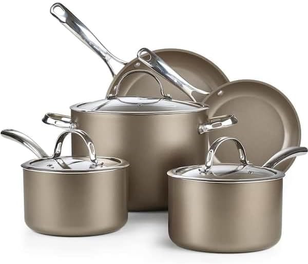 For 8-Piece Hard Anodized Aluminum Ceramic Nonstick Induction Cookware Set with Lids Bronze