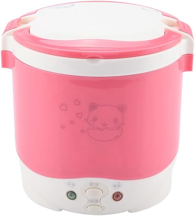 Small Rice Cooker Portable Multifunctional Rice Cooker Food Automatic 12V Electric Lunch Box on Stick Pot for Car Travel Camping (Pink)(Pink)