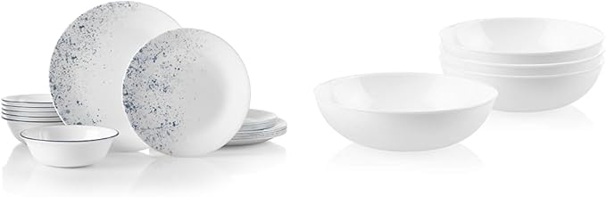 Corelle Vitrelle 18-Piece Service for 6 Dinnerware Set Triple Layer Glass and Chip Resistant &amp 4-Pc Meal Bowls Set Service for 4 Durable and Eco-Friendly 9-1/4-Inch Bowls