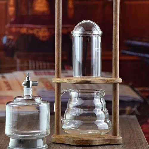 Cold Brew Drip Tower Cold Brew Drip Tower Iced Coffee Maker with Adjustable Drip Speed Valve Wooden Bracket for Home Office - Portable Coffee Dripper
