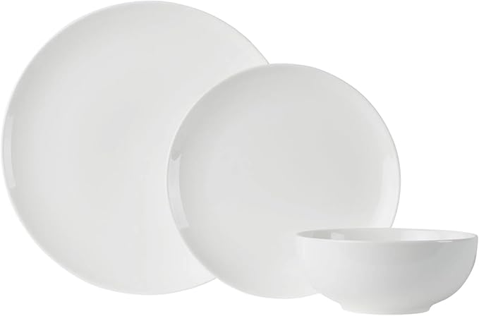 Anders and White 'Coupe' - White Vegan Friendly Bone China Dinner Set. 12 Pieces Dinnerware Set. Contains 4X Dinner Plates Side Plates and Bowls.