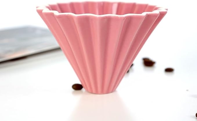 Ceramic Coffee Dripper Pour Over Coffee Maker Handmade Origami Coffee Filter Cup Flower Shape Funnel Drip Cafe Cake Cup Home(Pink3-4CUP)