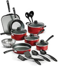 18-Piece Red Non-Stick Cookware Set Includes Multiple Pots Pans &amp Steamer Universal Stovetop Dishwasher Safe Lightweight Aluminum Kitchen Cookware