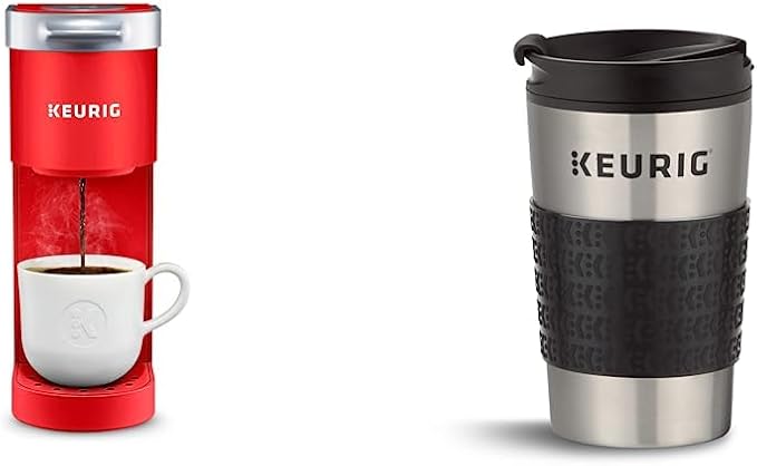 Keurig K-Mini Single Serve K-Cup Pod Coffee Maker Poppy Red &amp Travel Mug Fits K-Cup Pod Coffee Maker 1 Count (Pack of 1) Stainless Steel