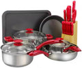22-Piece Nonstick Cookware and Bakeware Set with Utensils – Kitchen Combo Set with Pots Pans Lids – Red Aluminum Cookware with Heat Resistant Handles