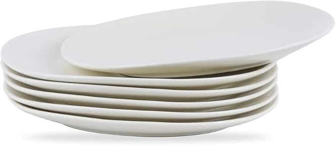 Minimalistic 6 Pieces Organic Shaped Dinner Plates Porcelain Dinnerware Set | Pretty Cream Ivory Color Solid Design Dishwasher Microwave Safe Mix &amp Match Set