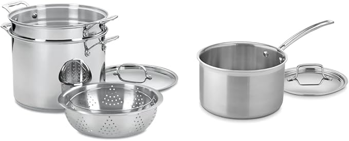 Cuisinart 12 Quart 4-Piece Pasta Set and 4-Quart Skillet Cookware Bundle