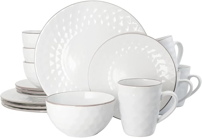 Luxurious Medici Pearl Dinnerware Set in Slate &amp Stone Pearl with Setting for 4-16 Piece