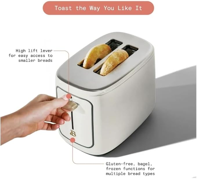 Drew Barrymore White Icing 2 Slice Toaster with Touch-Activated Display