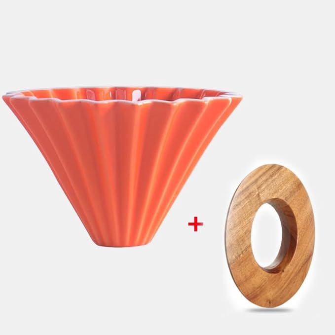 Ceramic Coffee Dripper Pour Over Coffee Maker Handmade Origami Coffee Filter Cup Flower Shape Funnel Drip Cafe Cake Cup Home(Orange suit1-2CUP)