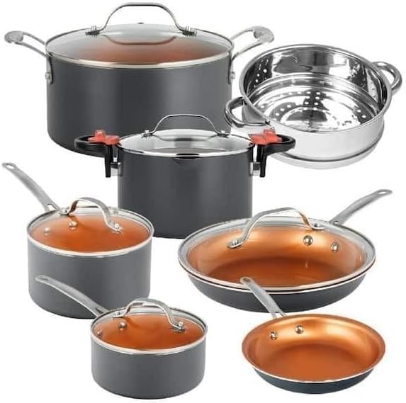 For 12-Piece Aluminum Ti-Ceramic Nonstick Cookware Set