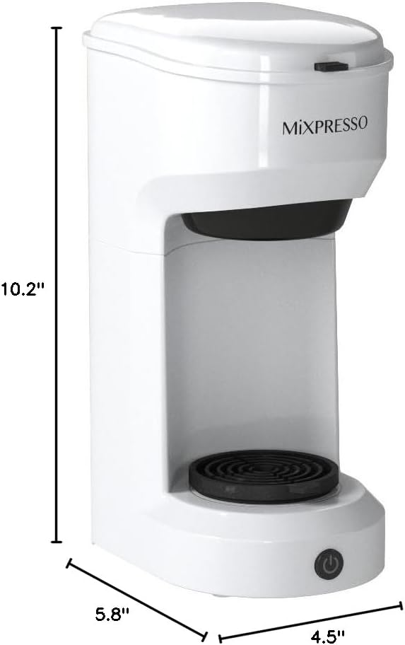 Mixpresso 2-in-1 Single Serve Coffee Maker - K-Cup &amp Ground Coffee Compatible - Fast 2-3 Min Brewing - Compact 14oz White Coffee Machine for Home Office