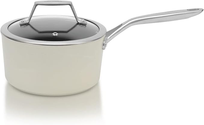 TeChef ValenCera Collection | 2-quart Ceramic Nonstick Saucepan with Glass Lid Nontoxic - Nontoxic - Free of PFAS PFOA PTFE (Saucepan 2-Qt)