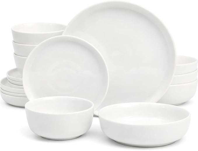 Gibson Home Oslo Porcelain Chip and Scratch Resistant Dinnerware Set Service for 4 (16pcs) Ceramic Plates and Bowls Dishes Sets White - Microwave and Dishwasher Safe