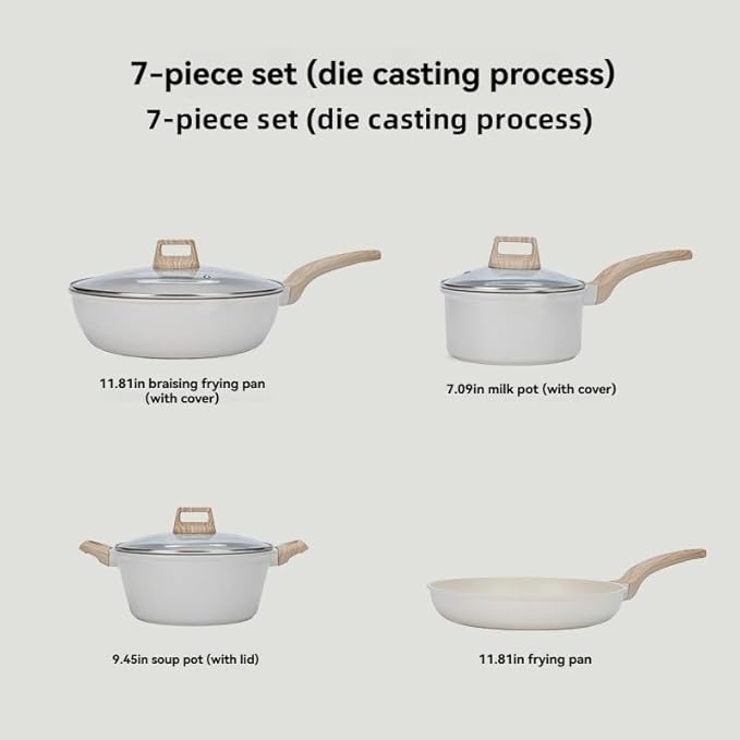 Cookware Sets-Coated Nonstick Cookware Set Induction &amp Gas Stove Compatible (Frying pan Frying pan with lid Soup pan with lid inch milk pan with lid 11.81 11.81 9.45 7.09)